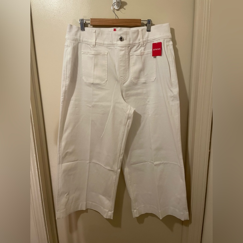 Spanx EveryWear Cropped Wide Leg Jeans with Patch Pockets, White 2X NWT - Picture 4 of 8